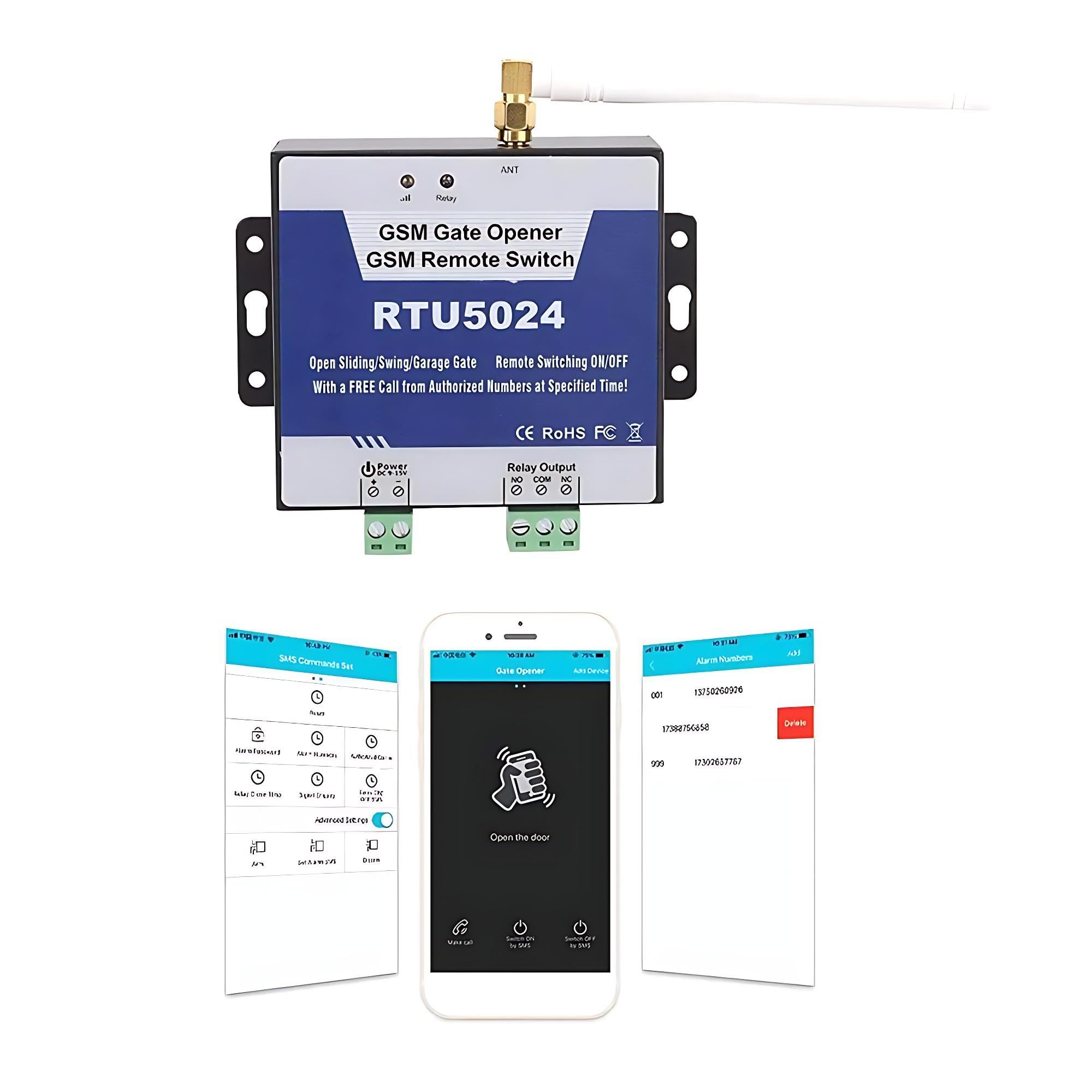 Kit de Abridor de Puerta Automático, RTU5024 Actualización GSM Abridor de Puerta Interruptor de Relé Control Remoto Inalámbrico Abridor de Puerta DC 9-24V para Puertas,(RTU5024 versión mejorada)
