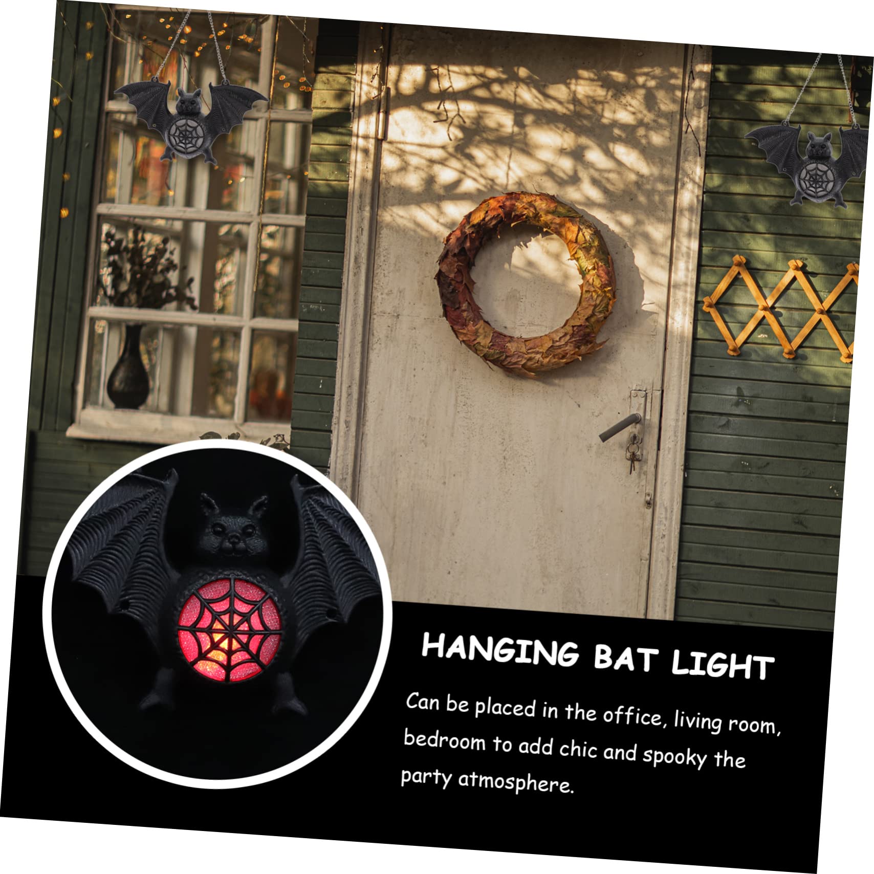 Generic 2pcs Spooky Hanging Bat Lights Outdoor Decoration for Halloween Parties Unique Design for Home Office Decor Photo Prop