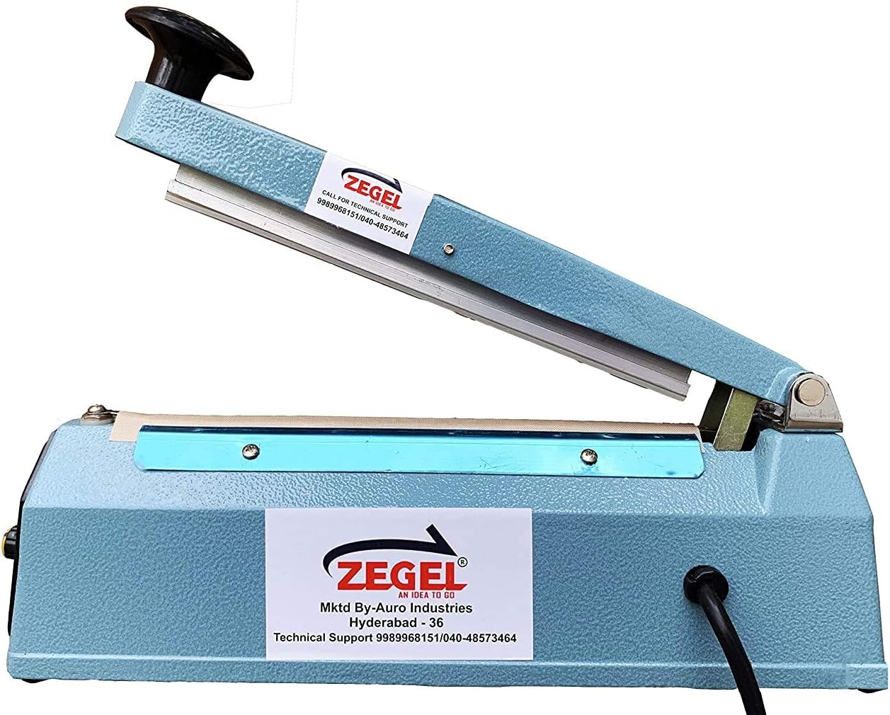 ZEGEL Table Top Strong Aluminium Body Heat Sealing Machine Plastic Bag Pouch Impulse Sealer for Packaging, Packing, Polythene, Packet (200 mm/8-inch, Ocean Blue)