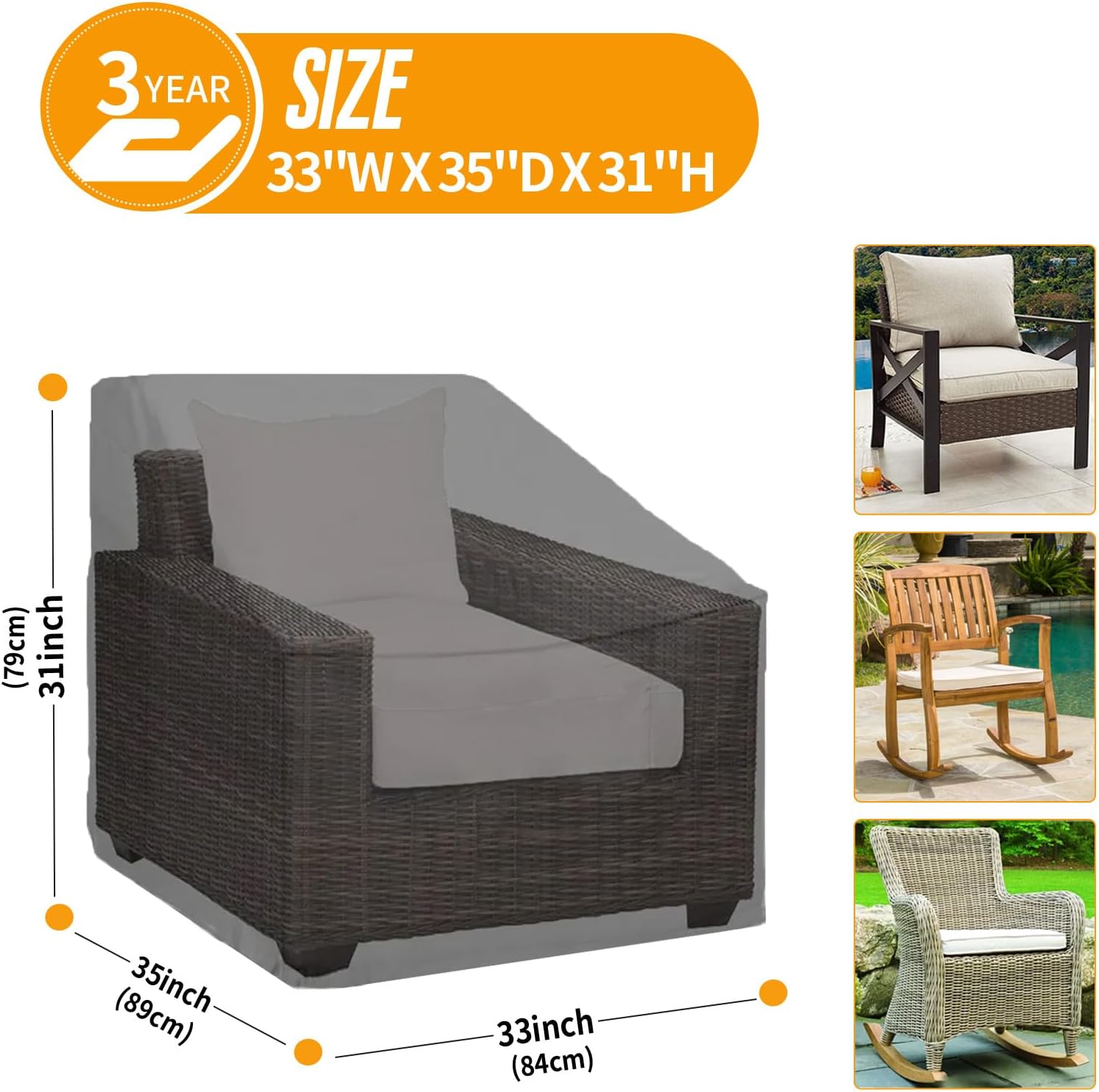 Kipiea Patio Chair Covers Waterproof Winter 2 Pack - Heavy Duty Lawn Outdoor Furniture Chair Covers with Anti UV and No Tears, No Fading (33" W x 35" D x 31" H)