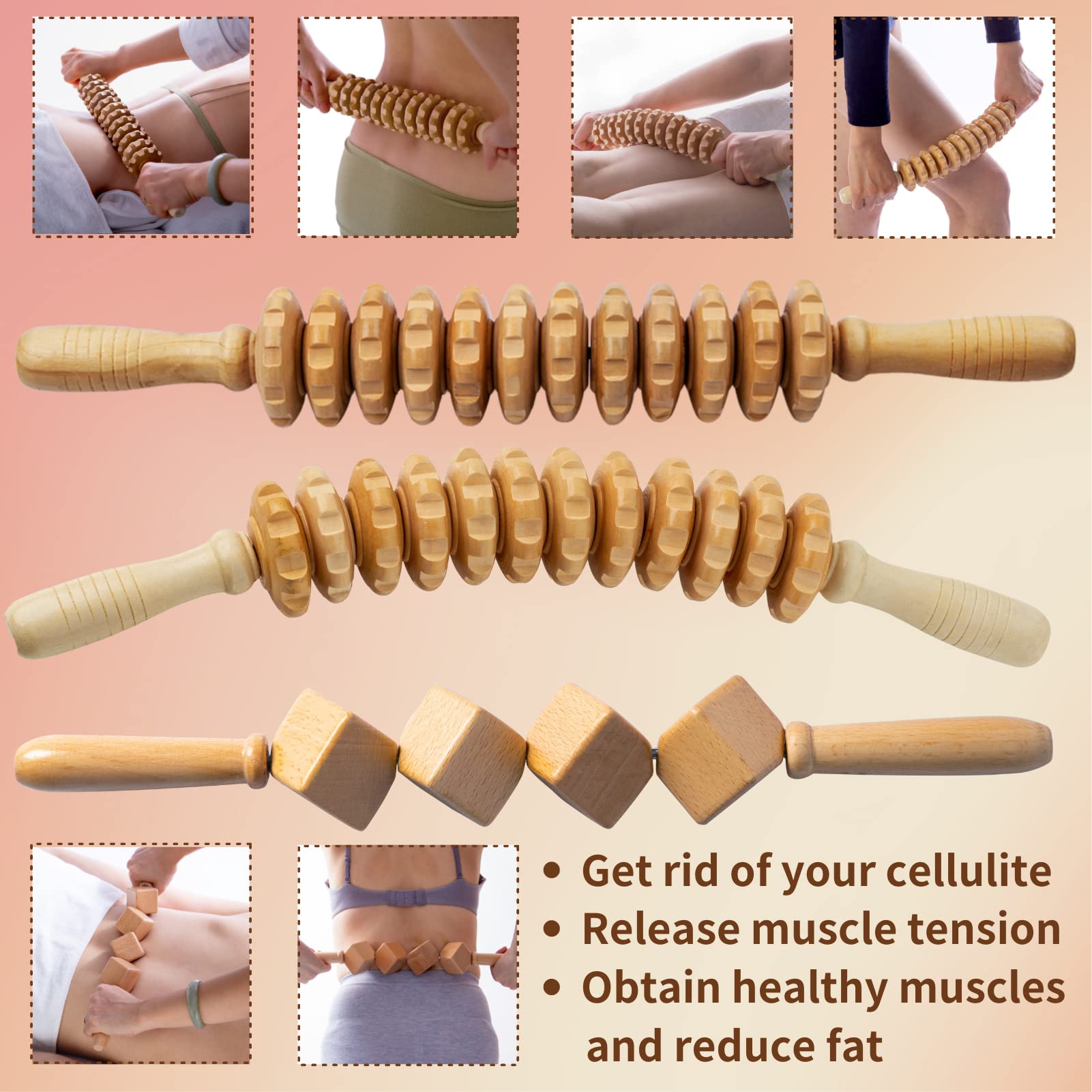 Buy Mikako 4 in 1 Maderoterapia Kit, Wood Therapy Massage Tools, Wood Lymphatic Drainage Tool