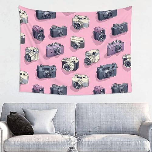 GVYGVY Wall Tapestry for Bedroom Aesthetic 37 * 29 Inch - Retro Camera Pink Print Tapestry Aesthetic Wall Hanging Backdrop for Home Bedroom Dorm