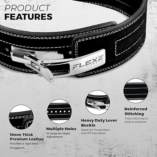 Miniatura 2 de Flexz Fitness - Cinturón de cuero para levantamiento de pesas, 0.394 pulgadas y 0.512 pulgadas, cinturón de gimnasio para hombres y mujeres, soporte