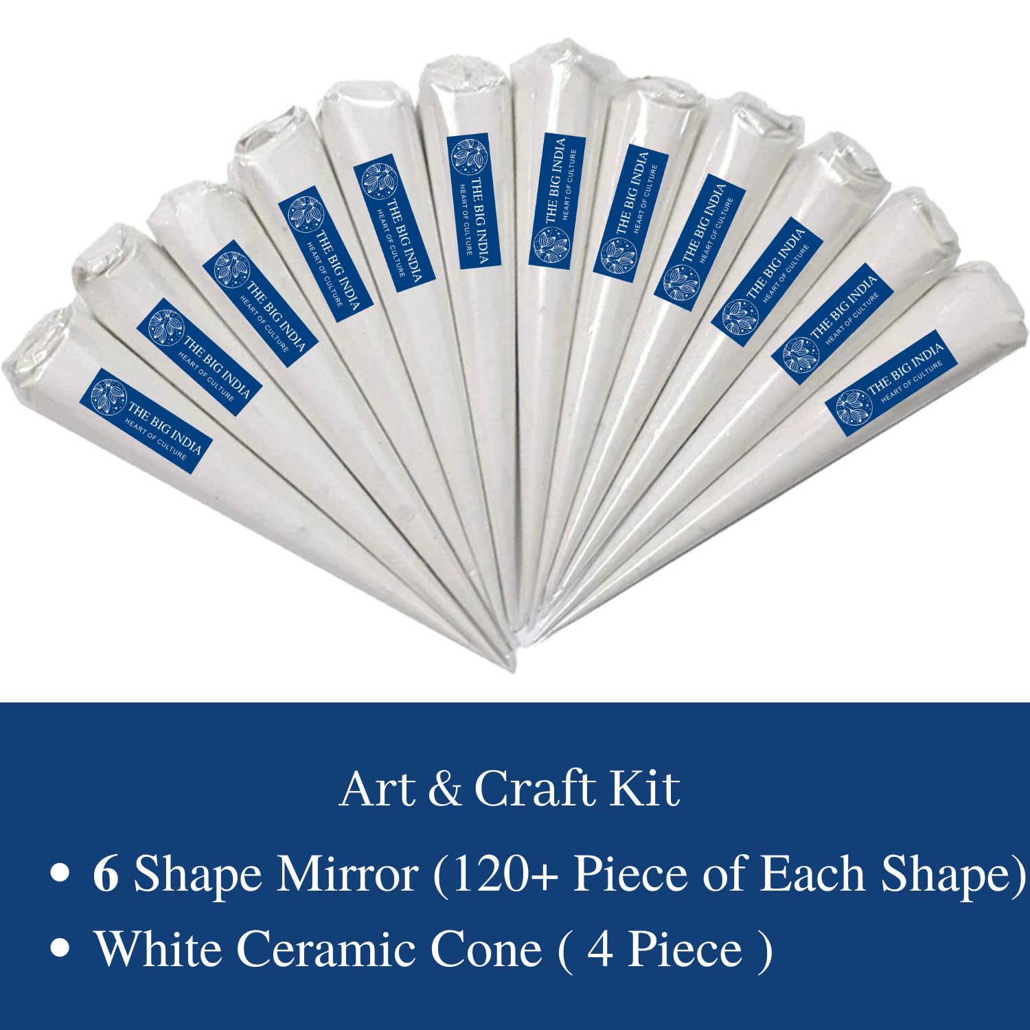 Ceramic Cones & Mirror for lippan Art & Craft with Free Glue Cone, Mandana Art, Texture Art, Pottery, Liner, DIY Decorative Purposes (Pure for Sure) (6 Mirror and 4 Cone) 2