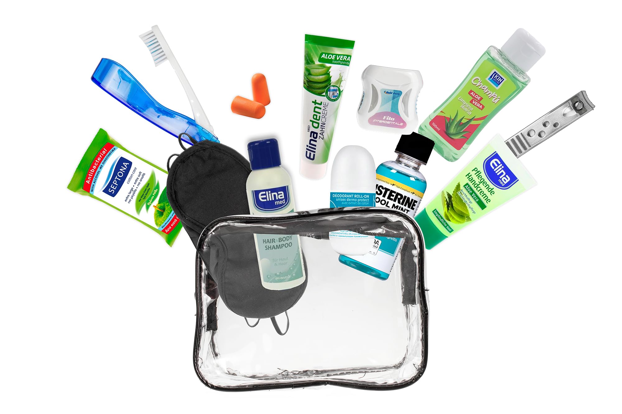 Kit d'accessoires de voyage (kit de voyage), adapté aux bagages à main en avion, en vacances et en voyage d'affaires. Contient des produits de soins personnels supplémentaires dans une trousse de