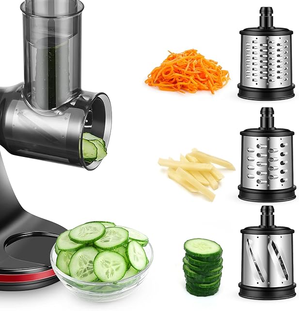 AMZCHEF Vegetables Slicer Shredder Accessories for 3-in-1 Slow Juicer - ZM1501 Accessories & GM3001 Accessories - Rotary Cheese Grater- Food Slicer with 3 Interchangeable Blades