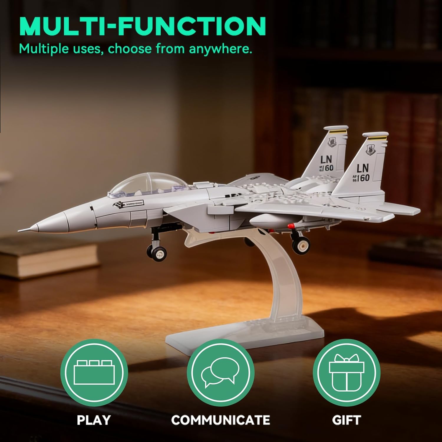ArtorBricks F-15 Eagle Fighter Airplane Military Building Set - 223 Piece Model Kit for Adults, Collectors & Hobbyists