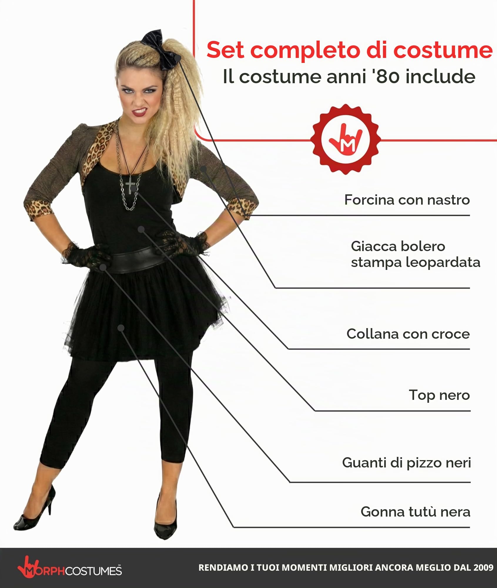 Fun Shack Costume Donna Anni '80 – Vestito Cantante Pop con Gonna Tulle, Giacca Leopardata e Accessori – Abito Carnevale, Festa a Tema, Look Vintage Anni '70 '84 XL