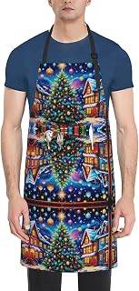 Gardening Crafting Wedding Kitchen Apron Large Pocket Waterdrop Resistant Fashion Apron Boys Girls, Merry Christmas Tree Apron with Large Pocket Machine Washable