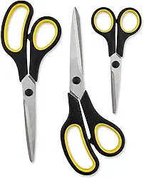 Kit de Tesouras 3 Unidades Aço Inox Multiuso Corte Preciso para Cozinha Escritório Artesanato Escola Costura Lâmina Afiada Pega Ergonômica Tamanhos 14 cm 20 cm 22 cm