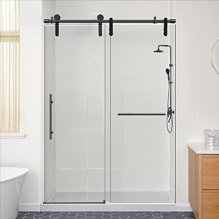 Frameless Shower Door 50-54" W x 76" H, 5/16" (8mm) Thick Sliding Glass Shower Door, ANSI-Certified Tempered Clear Glass and Stainless Steel Hardware,Easy Reversible DIY Set up, Matte Black