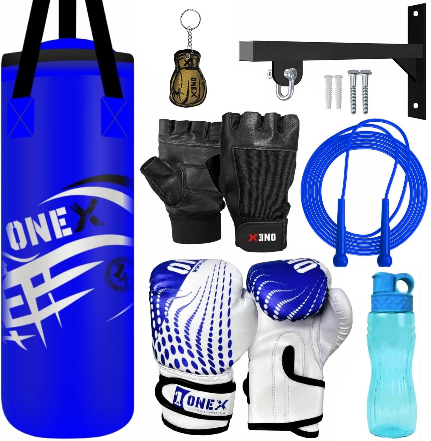 Kids *Punching bag* Gloves Boxing Bag Rucksack Mount Hook Set 2ft Set, Perfect for Junior/Children Workout (Blue)