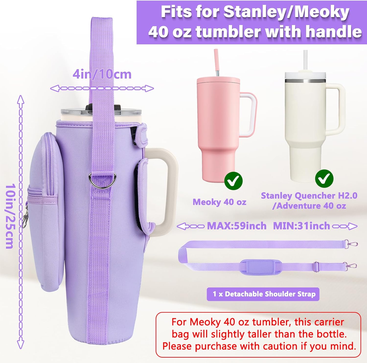 Water Bottle Carrier Bag with Phone Pocket Compatible with Stanley/Meoky 40 oz Tumbler with Handle,Water Bottle Holder Pouch with Adjustable Strap Compatible with Stanley Cup Accessories - Image 2