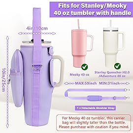 Water Bottle Carrier Bag with Phone Pocket Compatible with Stanley/Meoky 40 oz Tumbler with Handle,Water Bottle Holder Pouch with Adjustable Strap Compatible with Stanley Cup Accessories,Purple
