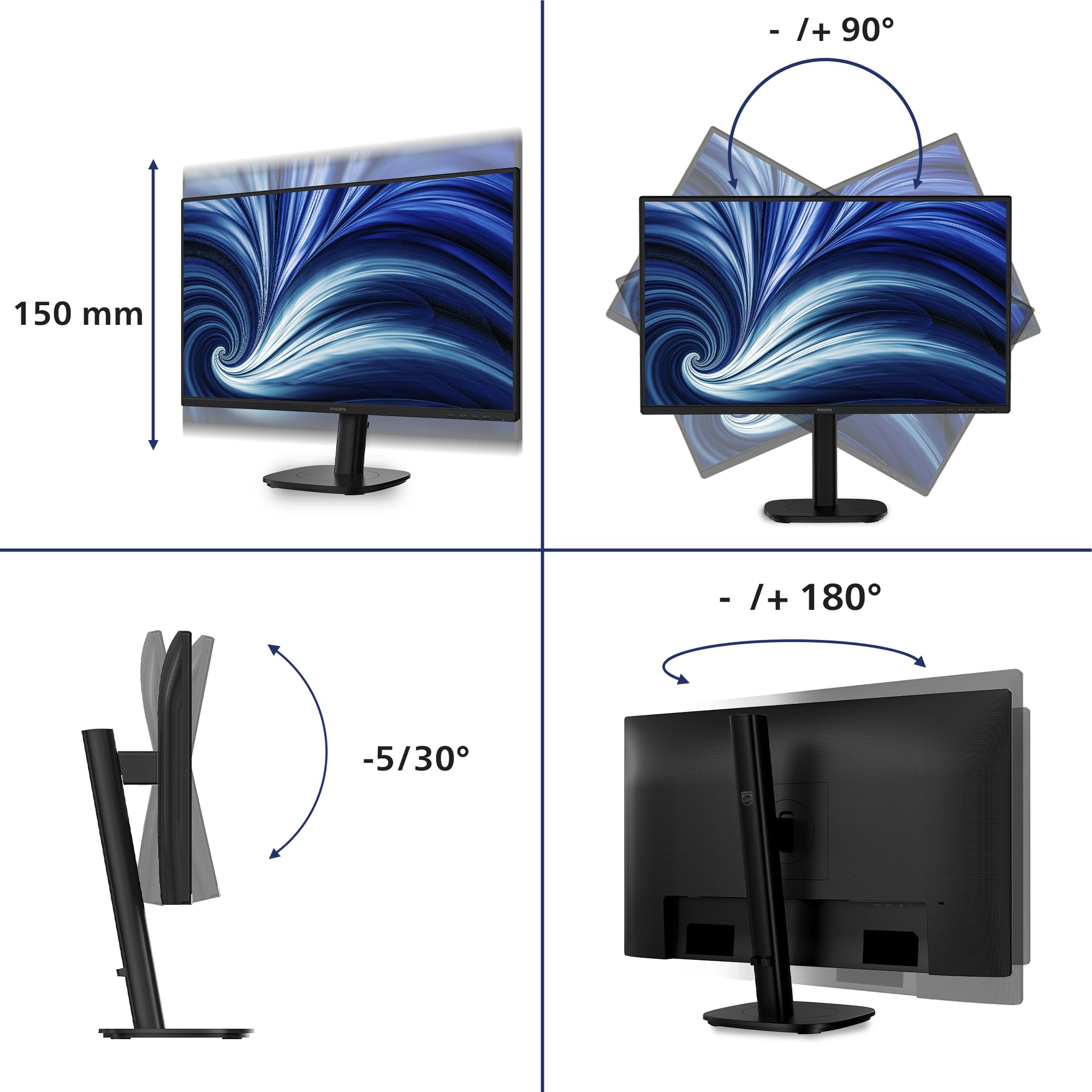 Philips 27B2N3500 Monitor 27 Pulgadas 120Hz Panel IPS, 4ms GtG, Altavoces, Altura Ajustable, (2560x1440 HDMI 2X 2.1 TMDS DP 1x 1.2) Negro