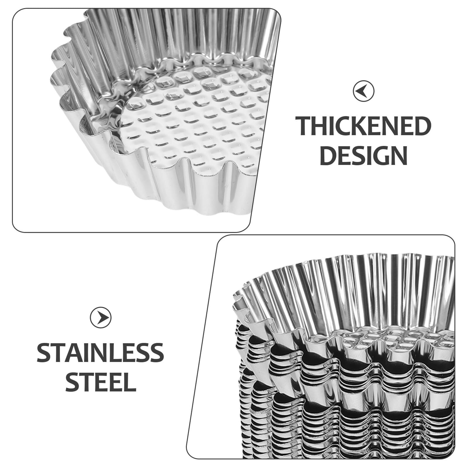 Sewroro 30 Moldes para Tartaletas de Huevo de Acero Inoxidable Grueso Antiadherentes Bordes Festoneados para Hornear Muffins y Cupcakes Reutilizables Aptos para Horno Doméstico y