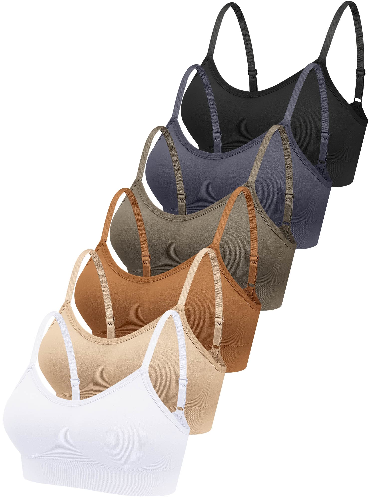 Photo 1 of Geyoga Multiple Packs Sports Bra for Women, No Underwire Wireless Bralette Support Padded Cami Bra Seamless Camisole Tank Top(Medium,Elegant Colors,6)