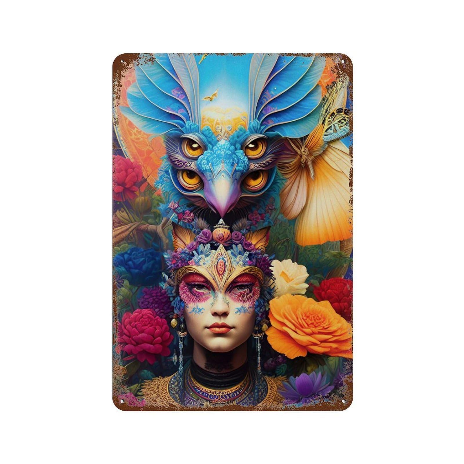 Flying Goddess Rusty Metal Tin Sign 11.8"x7.9", Vintage Wall Decor for Garage, Pub Or Kitchen