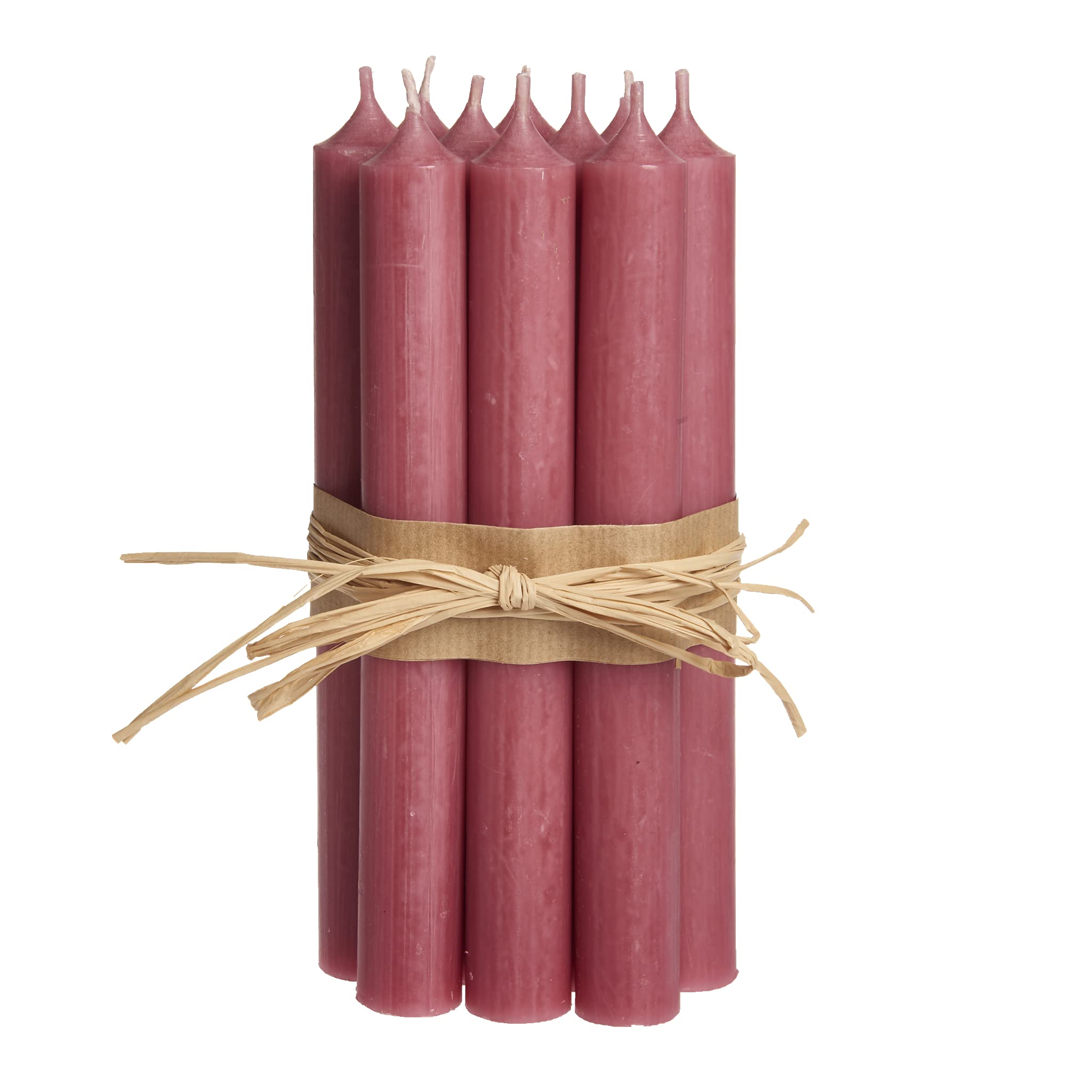 7" Coloured through dinner candles, 8 hrs burn time, non-drip, Pack of 10 - Old Pink