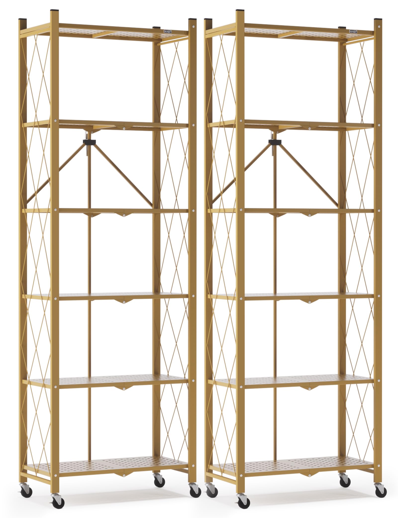 ALANNG 73.6 Inch Folding Bookshelf, 6 Tier Metal Bookcase and Bookshelves, Tall Shelves for Living Room Office Bedroom, Heavy Duty Book Shelve Free