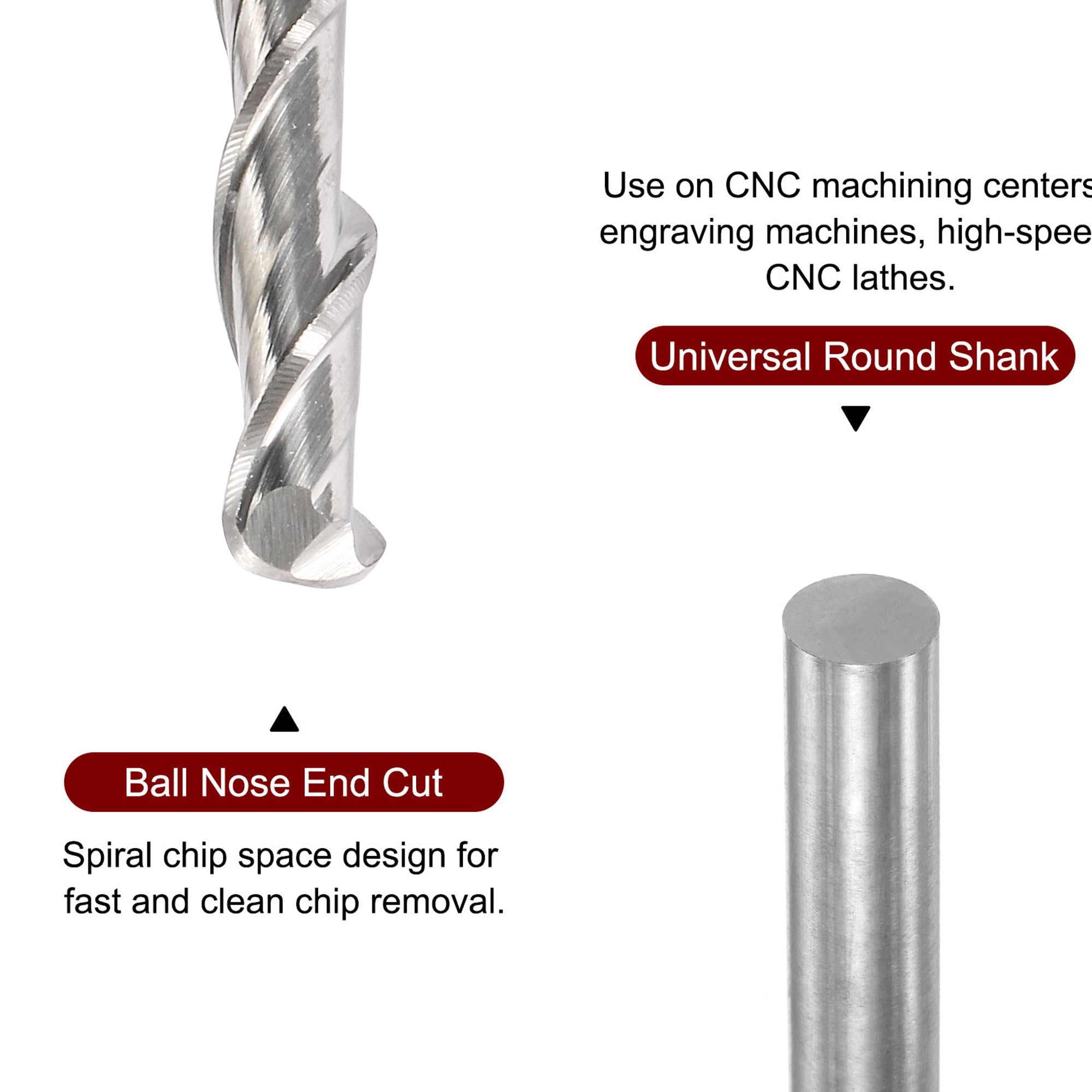 sourcing map Lot de 2 fraises à bout sphérique 6 mm de diamètre 52 mm Longueur de coupe 6 mm Tige en acier rapide 2 cannelures en spirale Upcut CNC fraises à défoncer