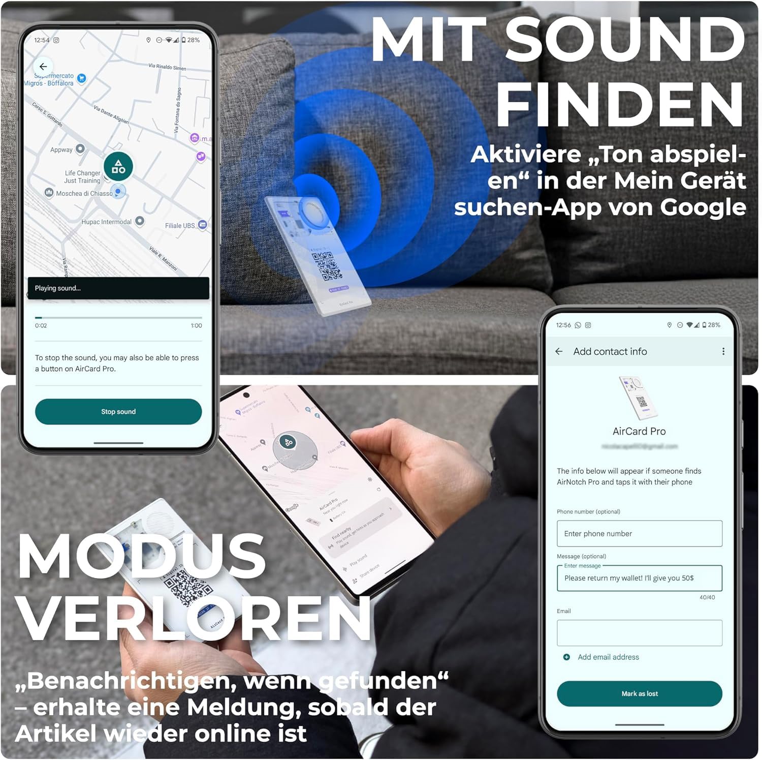 Rolling Square AirCard Pro – Bluetooth Tracker Karte Für Android Google Find Hub, Tracking Card mit Kabellosem Laden und Digitaler ID, Ultradünnes Technik-Gadget für Portemonnaie oder Reisepass