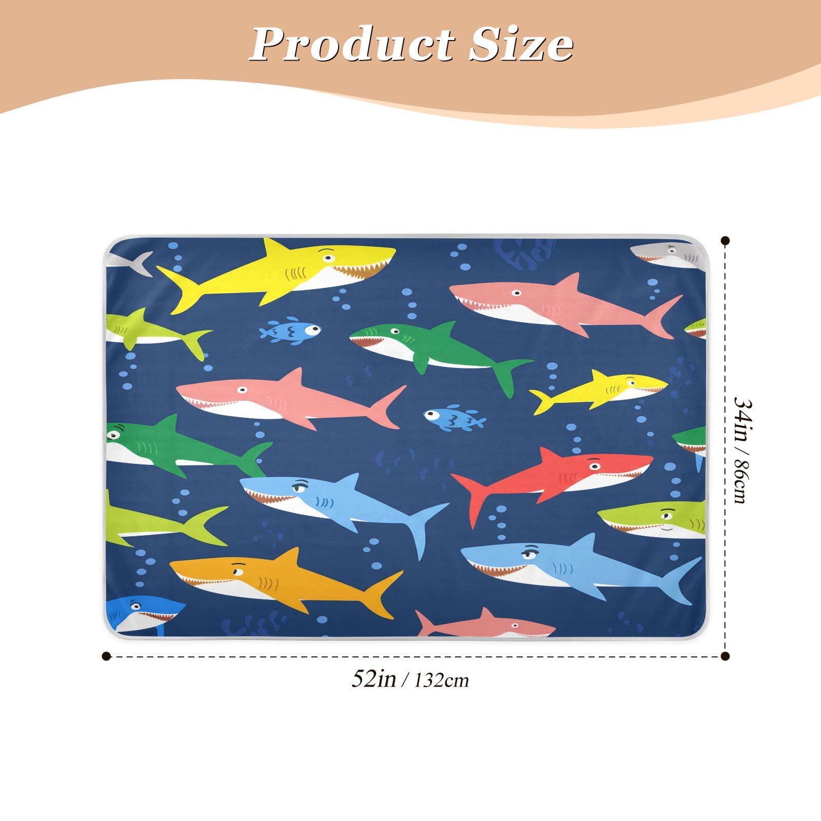 BOESI Graffiti Color Shark Waterproof Pads for Bedwetting and Incontinence, Reusable Pads, Reusable Diaper Pads for Bed, Sofa, Travel