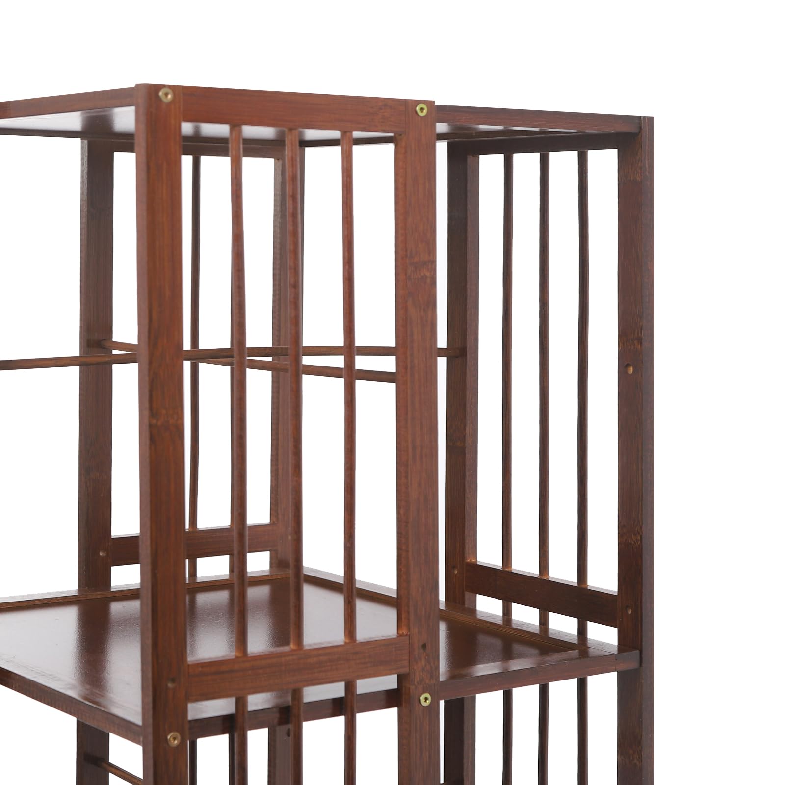 OUKANING Estantería giratoria de 5 niveles con ruedas, estantería de bambú para libros, capacidad de carga de 100 kg, giratoria 360 ° y móvil con frenos, estantería de pie que ahorra espacio para