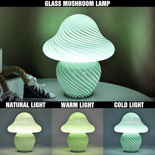 Miniatura 2 de Elegante lámpara translúcida de hongos lámpara de mesa de cristal con luz nocturna LED ajustable, ideal para dormitorio, mesita de noche, sala de