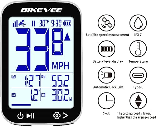Miniatura 5 de Velocímetro de Bicicleta GPS Ordenador de Ciclismo Inalámbrico – Inicio/Parada Automática, Retroiluminación Automática, Odómetro de Bicicleta