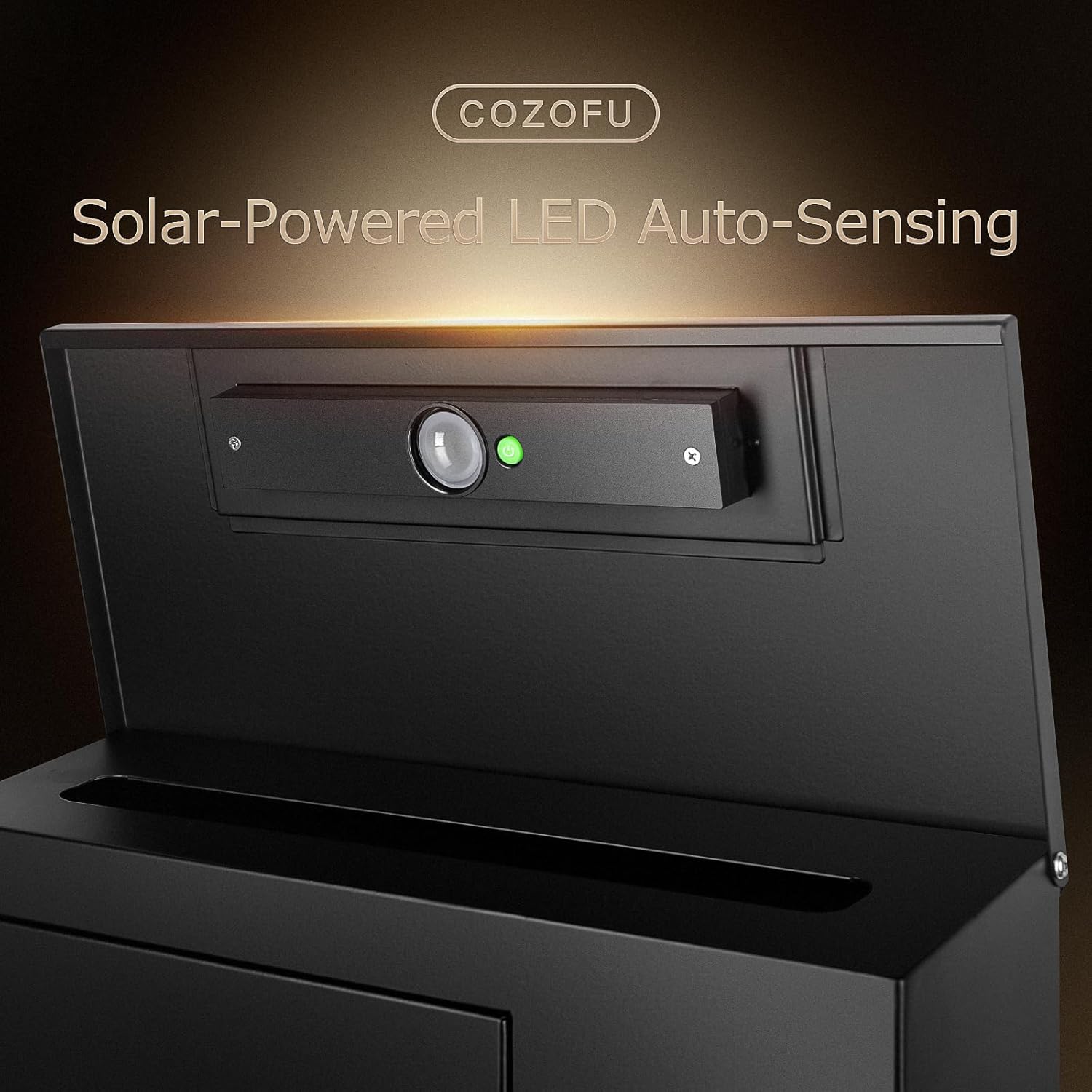 Solar Wall Mount Mailbox with LED Lighting - Secure Key Drop Box for Home, Apartment & Business | Weatherproof, Solar Charging & Anti-Theft Lock | Night Use & After-Hours Deposit Solution