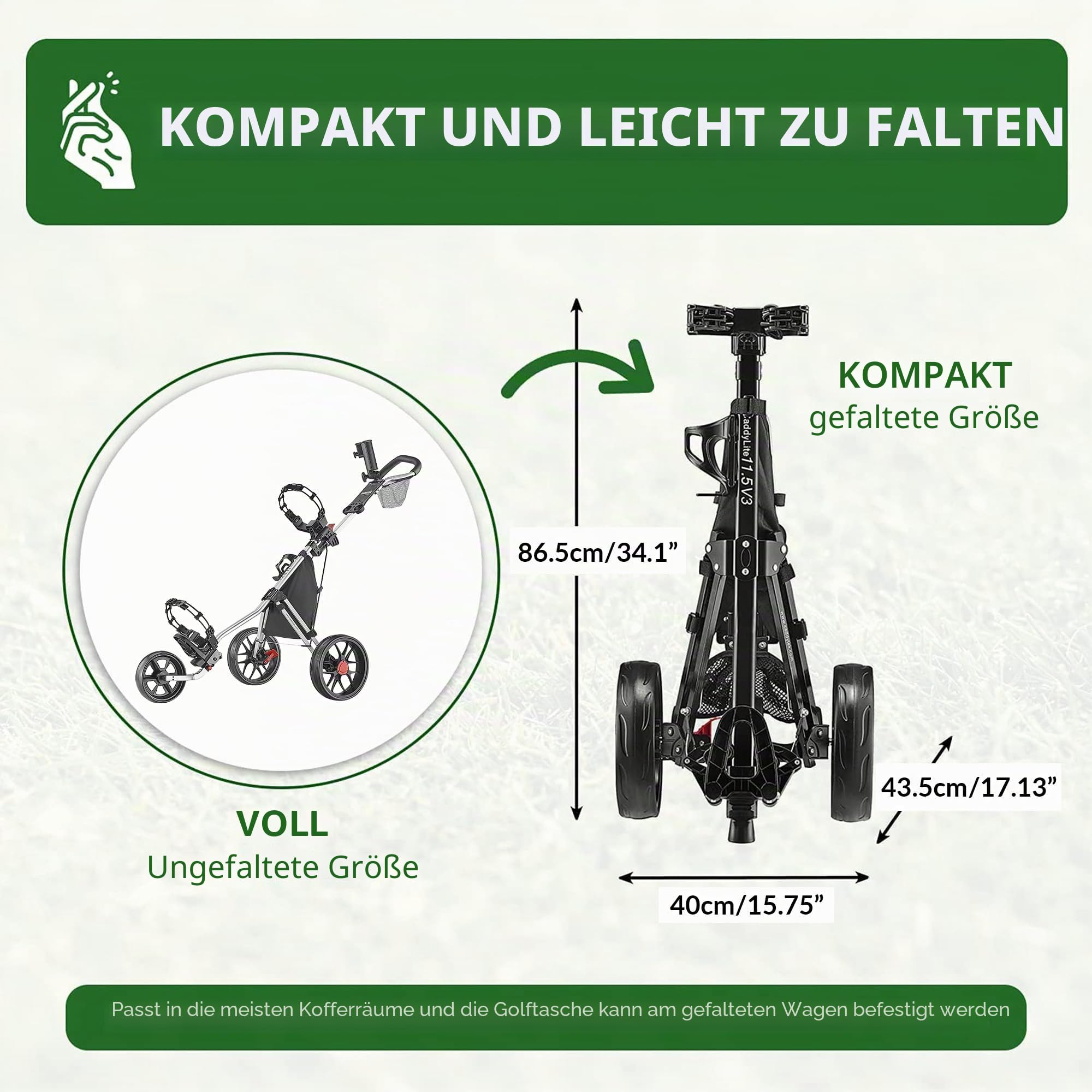 Caddytek CaddyLite 11.5 V3 3 Rad Golf Push Cart – Superlite Deluxe, leicht, einfach zu Falten Caddy Cart Pushcart
