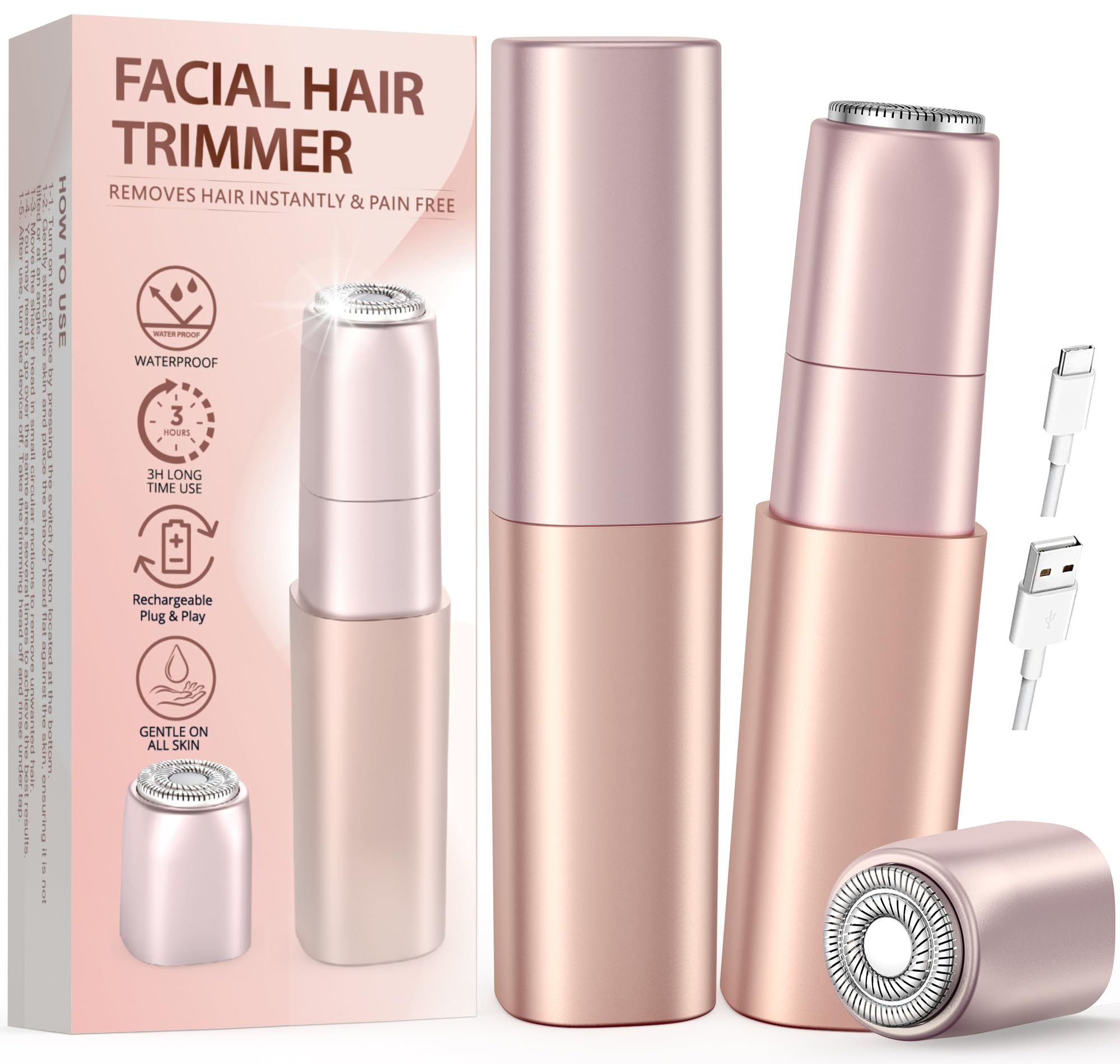 iFANZETECH Rasuradora Facial Mujer Afeitadora Facial: Mini Afeitadora Eléctrica para Cara, Labio, Barbilla, Mejillas, Zona Intima y Corporal USB Recargable Regalos para Mujer