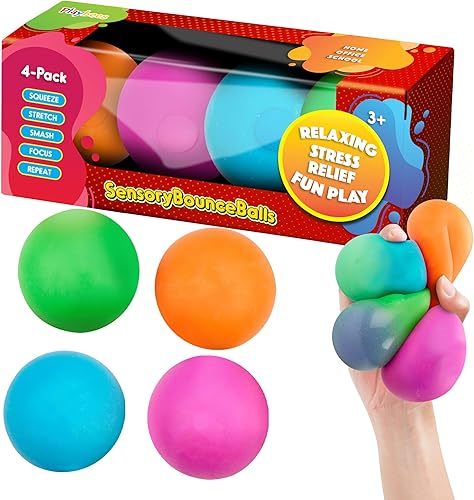 Pelotas antiestrés para tirar, estirar y apretar, paquete de 4 unidades, varios colores, bola de rebote suave de 2 pulgadas, bolas sensoriales