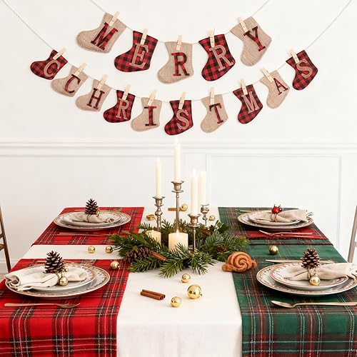 Miniatura 9 de Cartel de arpillera de Feliz Navidad, decoración navideña en forma de calcetín, decoración colgante para interiores y exteriores, decoraciones