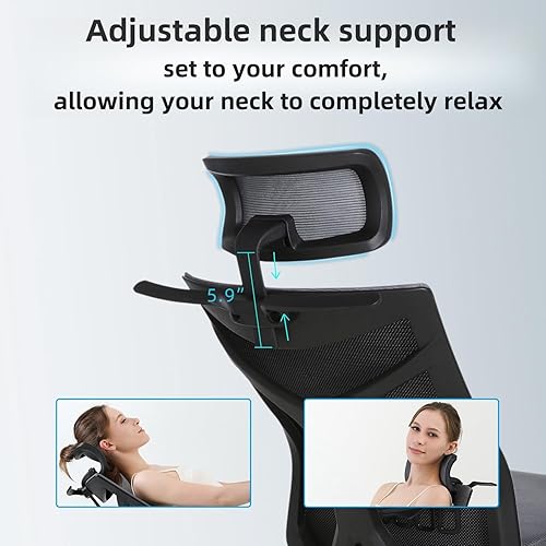 Miniatura 9 de Deriny Silla de oficina, silla ergonómica de escritorio de oficina, silla de computadora con respaldo alto, reposacabezas ajustable, malla