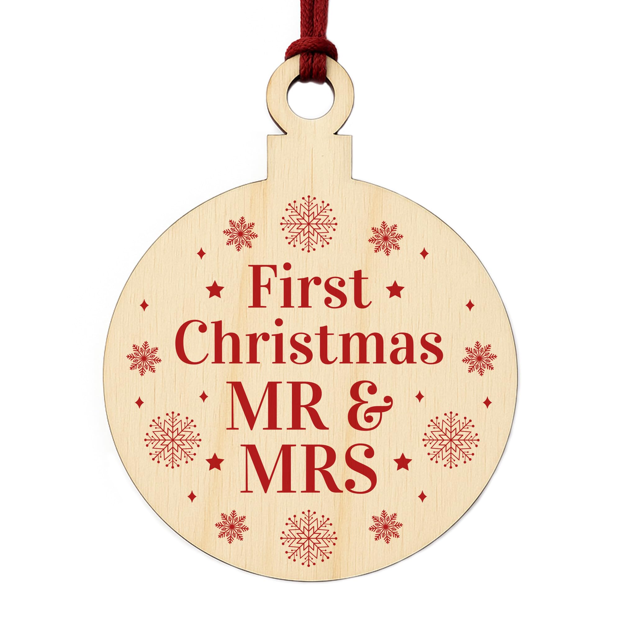 Red Ocean Mr & Mrs First Christmas Bauble Wood Hanging Tree Decoration Bauble Gift For Husband Wife