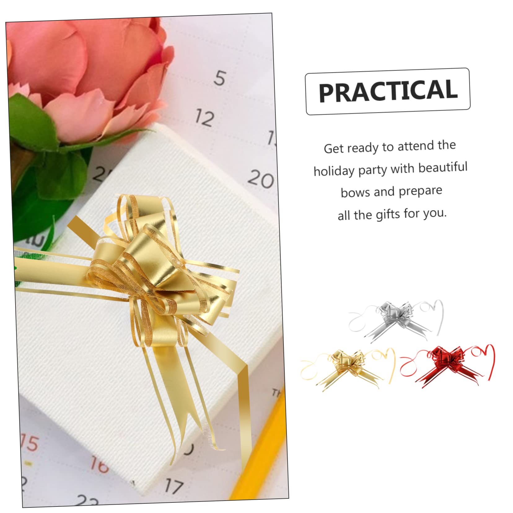 FRCOLOR 90stücke Pull Ribbon Bowknoten Dekoration Gold Rot Silber Für Geschenkverpackungen Hochzeiten Weihnachten Und Bastelprojekte