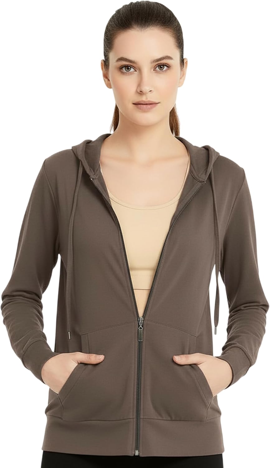 Lightweight Cotton Hoodies for Women with Pockets,S-3XL Full Zip Women's Long Sleeve Basics Jacket Sweatshirt Tops