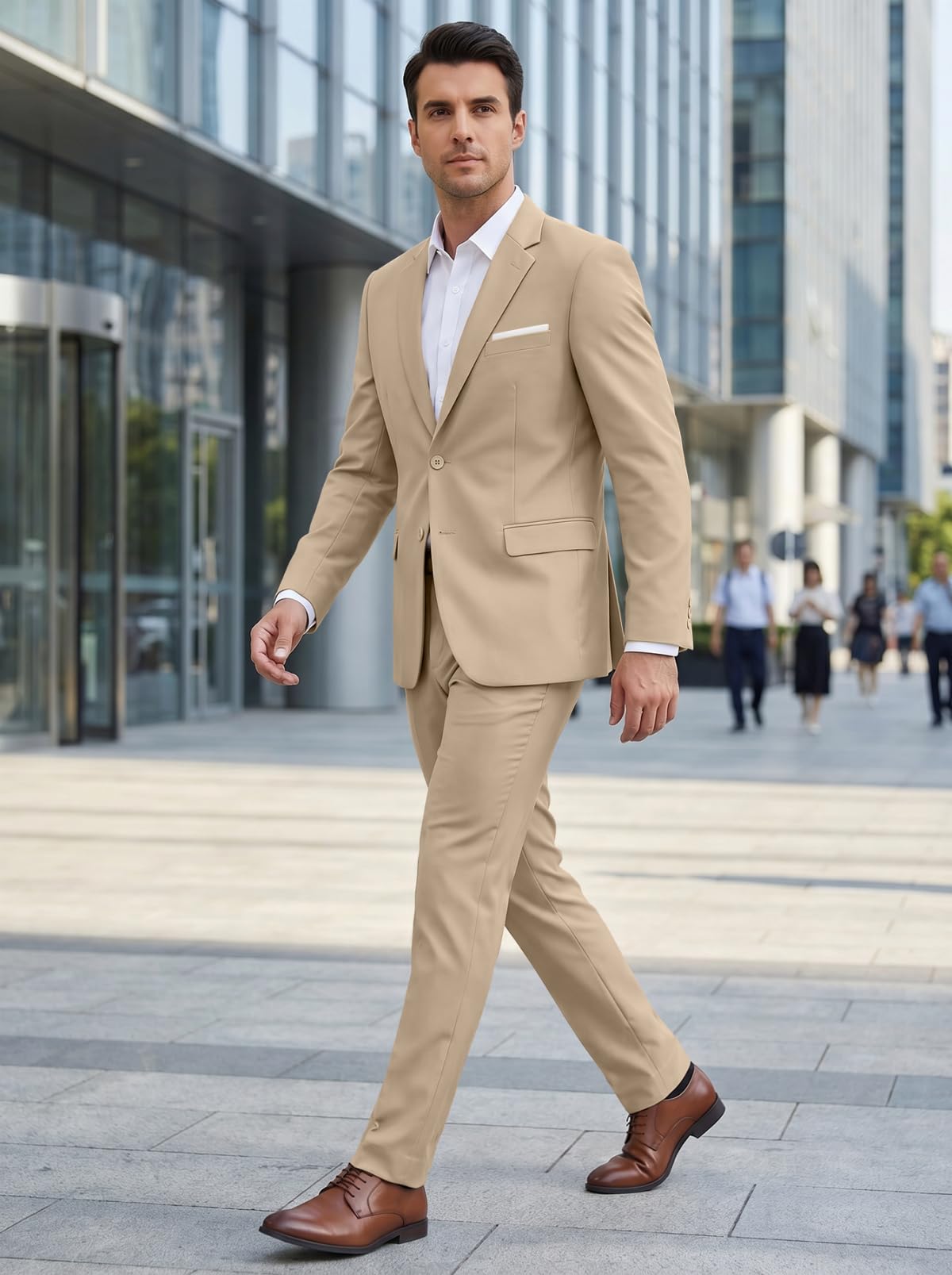 Costume 2 pièces pour homme, veste à deux boutons et pantalon, coupe ajustée, pour un mariage, le travail, un bal de fin d'année, uni