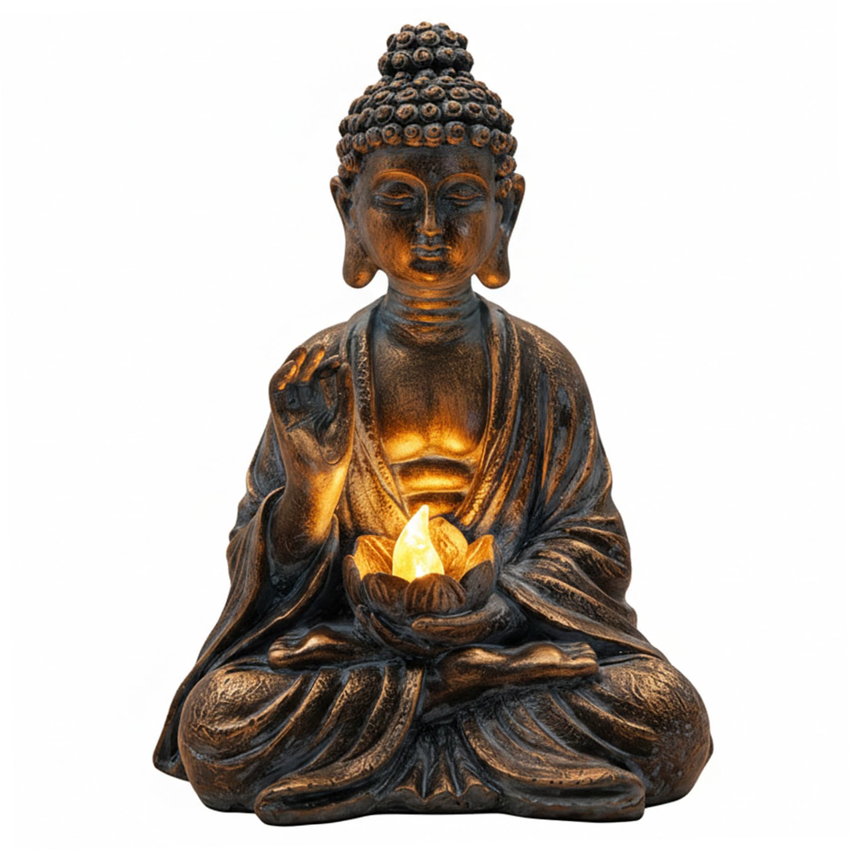 Statue de Bouddha d'extérieur, décoration de Bouddha Solaire avec lumière LED Lotus, Statue Jardin en résine étanche pour Jardin, Maison, Patio, pelouse 15 x 10, 9 x 19, 7 cm