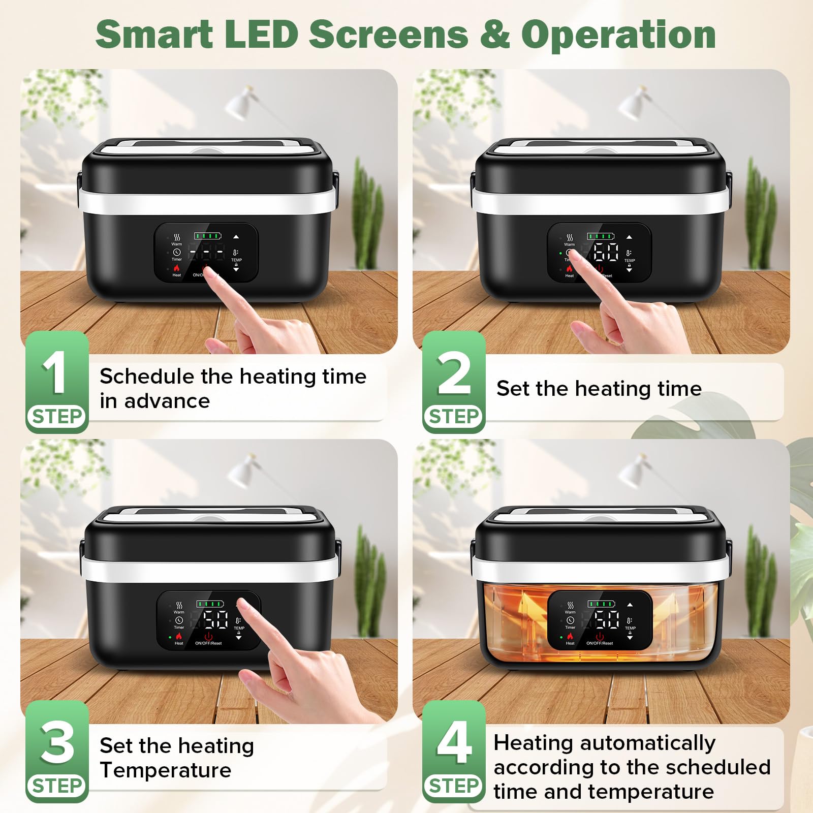 Fagalil Scatola da Pranzo Elettrica Senza Fili, 1L Scatola da Pranzo Riscaldata a Batteria per Adulti Portatile in Acciaio Inossidabile Riscaldatore di Cibo con Stoviglie e Sacchetto Isolato