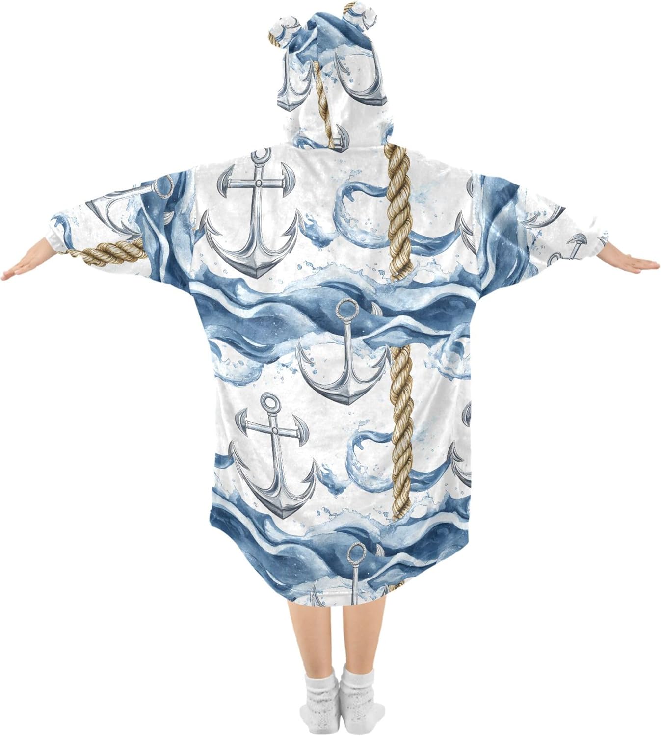 Anchor Wave Kids Wearable Blanket Hoodie with Pocket and Sleeves for Toddlers, Cute Hoodies Girls Boys B0403901