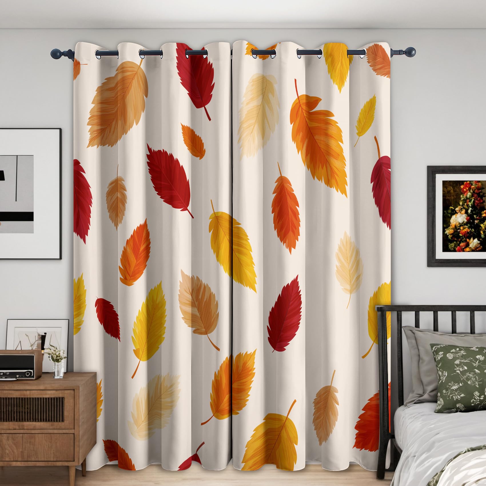 Generisch Herbst Blatt Vorhang Blickdicht 2er Set, H 260 x B 140, 95% Verdunklung, Herbst Blätter Vorhänge für Wohnzimmer Schlafzimmer Deko, Thermo Fenster Gardinen mit Ösen OSF191