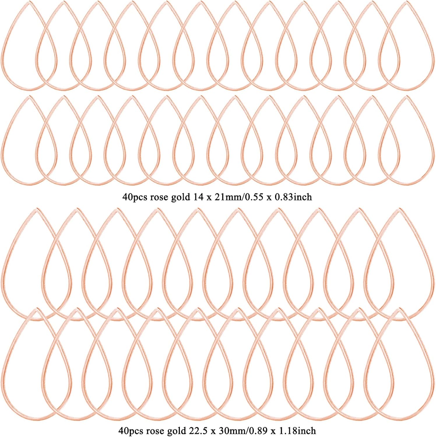 80Pcs Earring Hoops for Jewelry Making,Hypoallergenic Teardrop Earring Findings Open Bezels Linking Rings Earrings Beading Hoop Bulk for DIY Craft Necklace Earrings Making Supplies(2 Sizes,Rose Gold) - Image 3