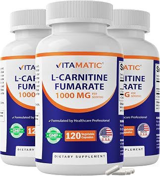Vitamatic L-Carnitine Fumarate 1000 mg - 120 Vegetable Capsules 3 Bottles
