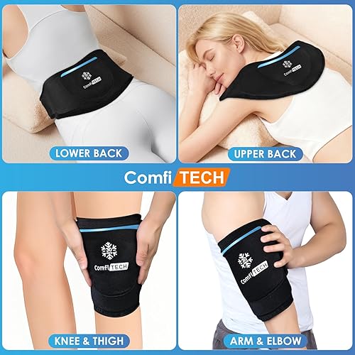 Miniatura 4 de ComfiTECH Envoltura de hielo de doble gel para el cuello con enfriamiento extendido de 30 minutos, paquete frío desmontable y envoltura de hielo