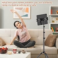 Vista 2 de XXZU Trípode de pie de 72 pulgadas para tablet, soporte para tablet con cabeza de bola de 360°, soporte de piso ajustable en altura con funda