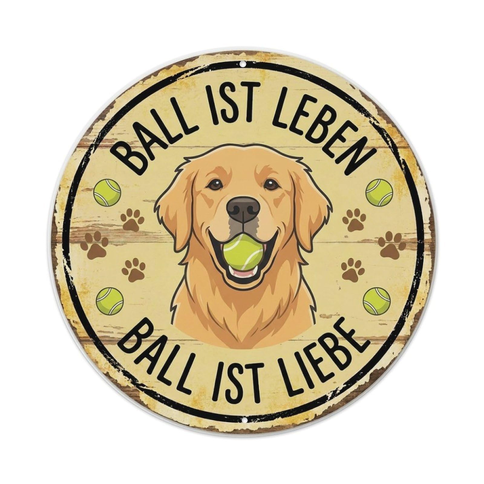 Fqcyn Style Dog Ball Obsessed Round Wall Hanging Metal Tin Sign Plaque Wall Decor For Cafe, Club Bar, Office, Home Garden Round Metal Poster 8X8inch