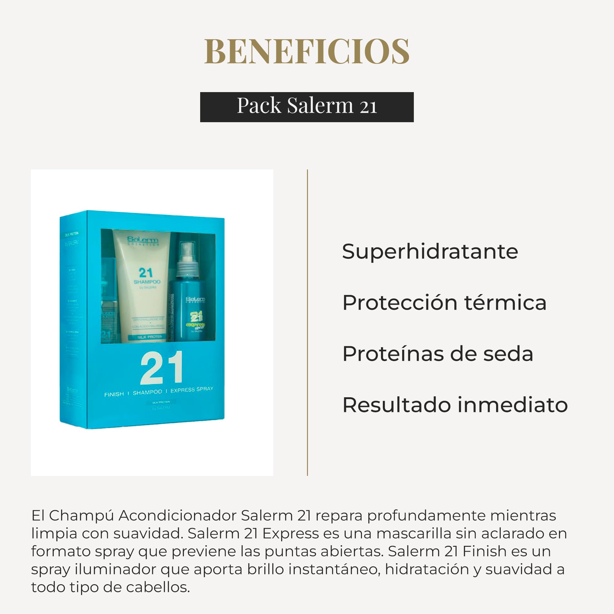 SALERM - Pack Salerm 21 Proteínas de Seda - Champú Silk Protein 300 ml + Express 150 ml + Finish 125 ml - Hidratación Máxima Cabellos Secos y Dañados - Nutre y Revitaliza